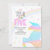 女子かわいいレインボーユニコーンキッズ5th誕生日 招待状 (正面)