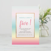 女子かわいらしグラデーション誕生日招待状 招待状 (スタンド正面)