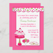 女子かわいらしスイーツ誕生日パーティー招待 招待状 (正面/裏面)