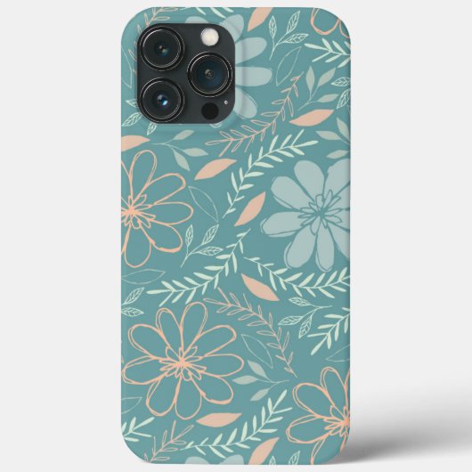女子かわいらし春ピーチ&グリーンフローラルパターン Case-Mate iPhoneケース (裏面)