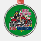女子が実在アメリカのバイクに乗るオーナメント メタルオーナメント (正面)
