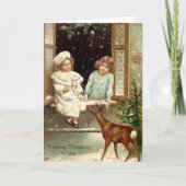 女子とディアヴィンテージクリスマスカード シーズンカード (正面)