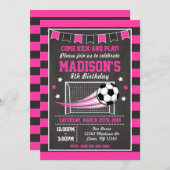 女子のためのサッカー誕生日招待状 招待状 (正面/裏面)