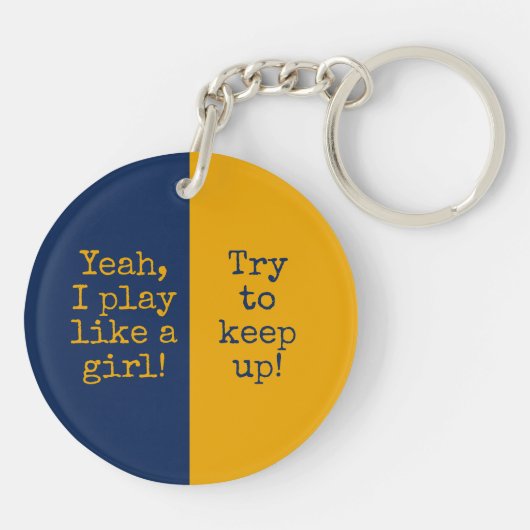 女子のように青い金ゴールドの女遊の子のバスケットボールをする キーホルダー (裏面)