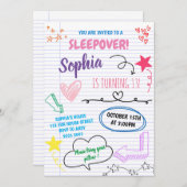 女子のオーバーナイトパーティー ティーン キッズ スリンバーパーティー 誕生日 招待状 (正面/裏面)