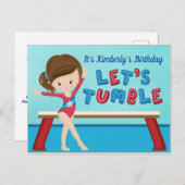 女子の体操の誕生日パーティー Let's Tumble ポストカード (正面/裏面)