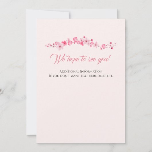 女子の別れのパーティーエレガントピンクフローラ 招待状 (裏面)