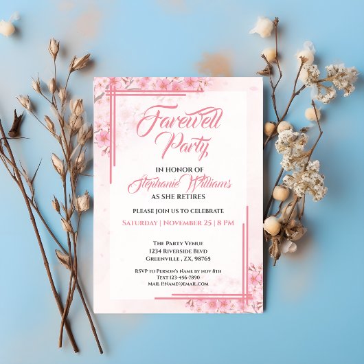 女子の別れのパーティーエレガントピンクフローラ 招待状