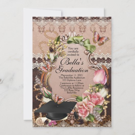 女子の卒業招待状 招待状 (正面)