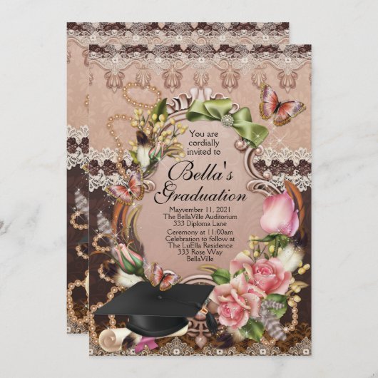 女子の卒業招待状 招待状 (正面/裏面)