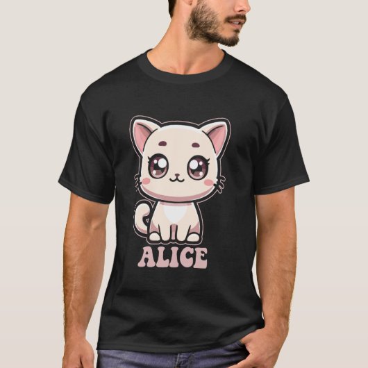 女子の名前アリス向けのかわいい子猫デザイン Tシャツ (正面)