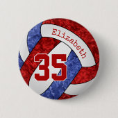 女子の名前レッドブルーバレーボールチームカラー 缶バッジ (正面)