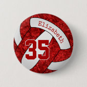 女子の名前レッドホワイトバレーボールのチームカラー 缶バッジ (正面)