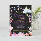 女子の寝込みパーティー ティーン キッズ スリープオーバー 誕生日 招待状 (スタンド正面)