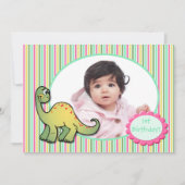 女子の恐竜の最初の誕生日パーティーの招待状 招待状 (正面)