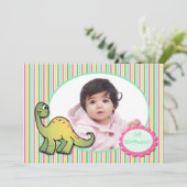 女子の恐竜の最初の誕生日パーティーの招待状 招待状 (スタンド正面)