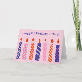 女子の第7誕生日7ピンク紫キャンドルパーティー カード