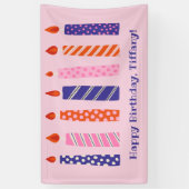 女子の第7誕生日7ピンク紫キャンドルパーティー 横断幕 (縦)