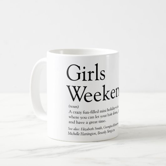 女子の週末おもしろいパーソナライズされた定義 コーヒーマグカップ (正面左)