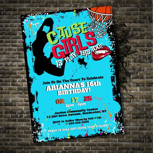 女子は選手もバスケットボール誕生日招待状 招待状