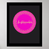 女子やる気を起こさせるピンク&ブラックのウォールアート ポスター (正面)