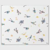 女子アイススケートで滑る、ホッケーブルー金ゴールドパターン ラッピングペーパー (フラット)