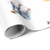 女子アイススケートで滑る、ホッケーブルー金ゴールドパターン ラッピングペーパー (ロールコーナー)