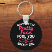 女子アイスホッケープレーヤーのためのガールホッケーギフト キーホルダー (正面)