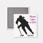 女子アイスホッケー選手が女子のようにスケート マグネット (正面/裏面)