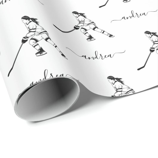 女子アイスホッケー チームプレーヤー 女の子らしい名前 ラッピングペーパー (ロールコーナー)