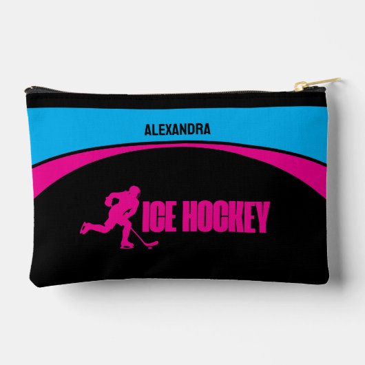 女子アイスホッケー、誕生日パーティー、ホッケープレーヤー アクセサリーポーチ (裏面)