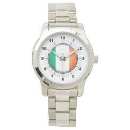 女子アイルランド国旗の特大シルバーウォッチ 腕時計