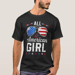 女子アメリカ国旗のサングラス7月4日Messy B Tシャツ