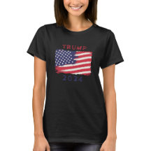 女子アメリカ国旗のトランプ2024Tシャツ