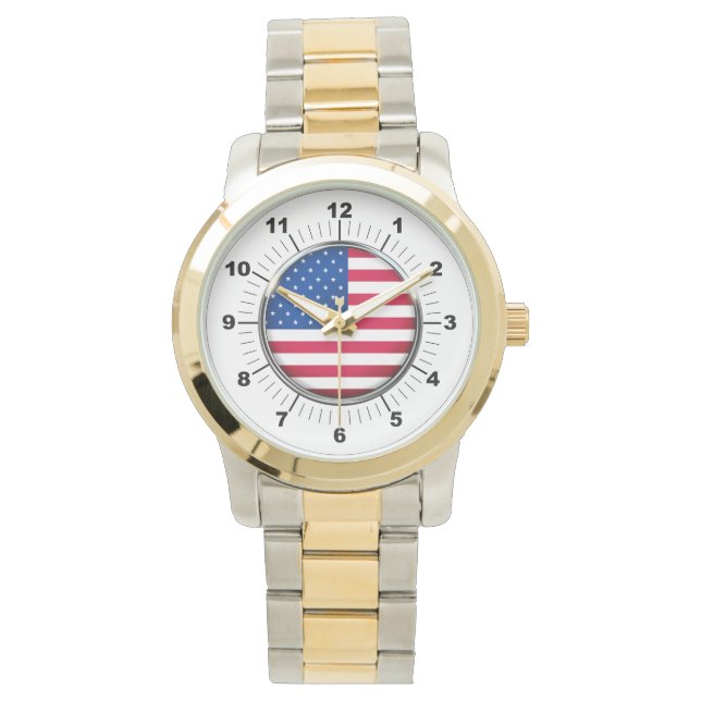 女子アメリカ国旗の特大2音式ブレスレットウォッチ 腕時計 (正面)