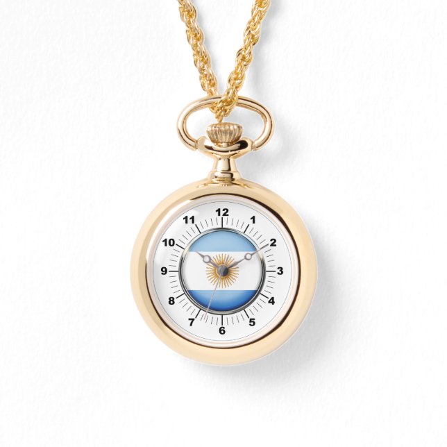 女子アルゼンチン国旗の回り金ゴールド時計 腕時計 (正面)