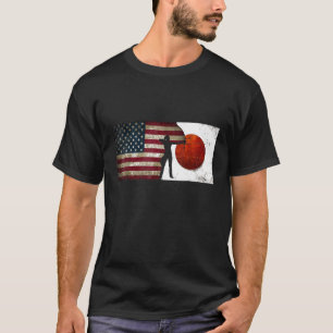女子アーチェリーUSA日本国旗グランジダストレス徳 Tシャツ