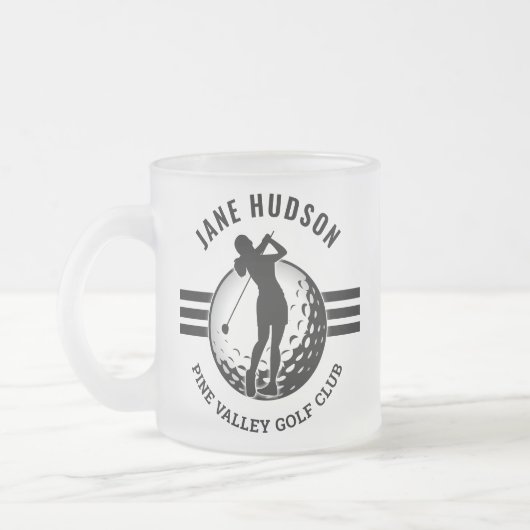 女子エレガントゴルファーデザイン フロストグラスマグカップ (左)