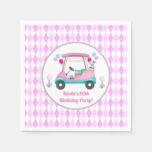 女子エレガントゴルフパーティーカート誕生日紙 スタンダードカクテルナプキン (正面)