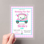 女子エレガントゴルフパーティーカート誕生日 アクリル招待状 (インサイチュ (ポータブル))