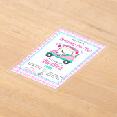 女子エレガントゴルフパーティーカート誕生日 アクリル招待状 (レイダウン)