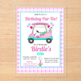 女子エレガントゴルフパーティーカート誕生日 アクリル招待状