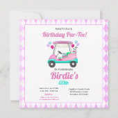 女子エレガントゴルフパーティーカート誕生日 招待状 (正面)