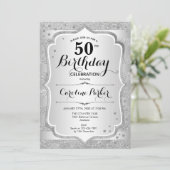 女子エレガントシルバーフォト50誕生日 招待状 (スタンド正面)
