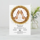女子エレガントデジタル金ゴールド40歳の誕生日 招待状 (スタンド正面)