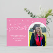 女子エレガントピンク卒業招待状 箔招待状 (立ち正面)