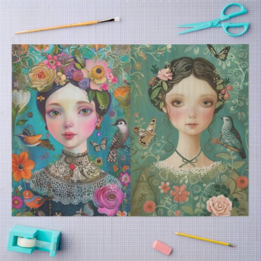 女子エレガントフローラカラフルデカップコラージュ 薄葉紙 (クラフト)