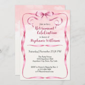 女子エレガント退職式ピンクボウ縁どパーティー 招待状 (正面/裏面)