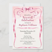 女子エレガント送別ピンクボウ縁どパーティー 招待状 (正面)