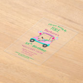 女子エレガント55誕生日に対応したゴルフカート アクリル招待状 (レイダウン)